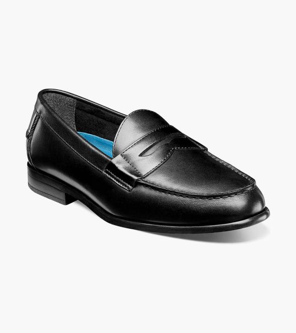 Men's Comfort Gel Shoes | Black Moc Toe Penny Loafer | Nunn Bush Drexel