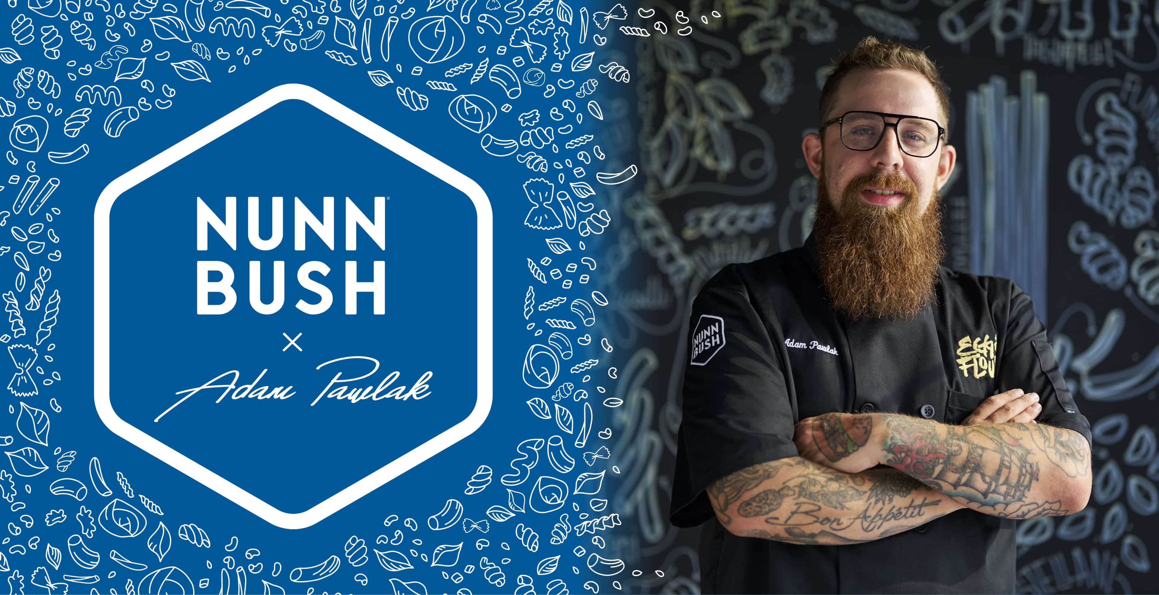 Image features the Nunn Bush x Adam Pawlak logo along with an image of Chef Adam. 