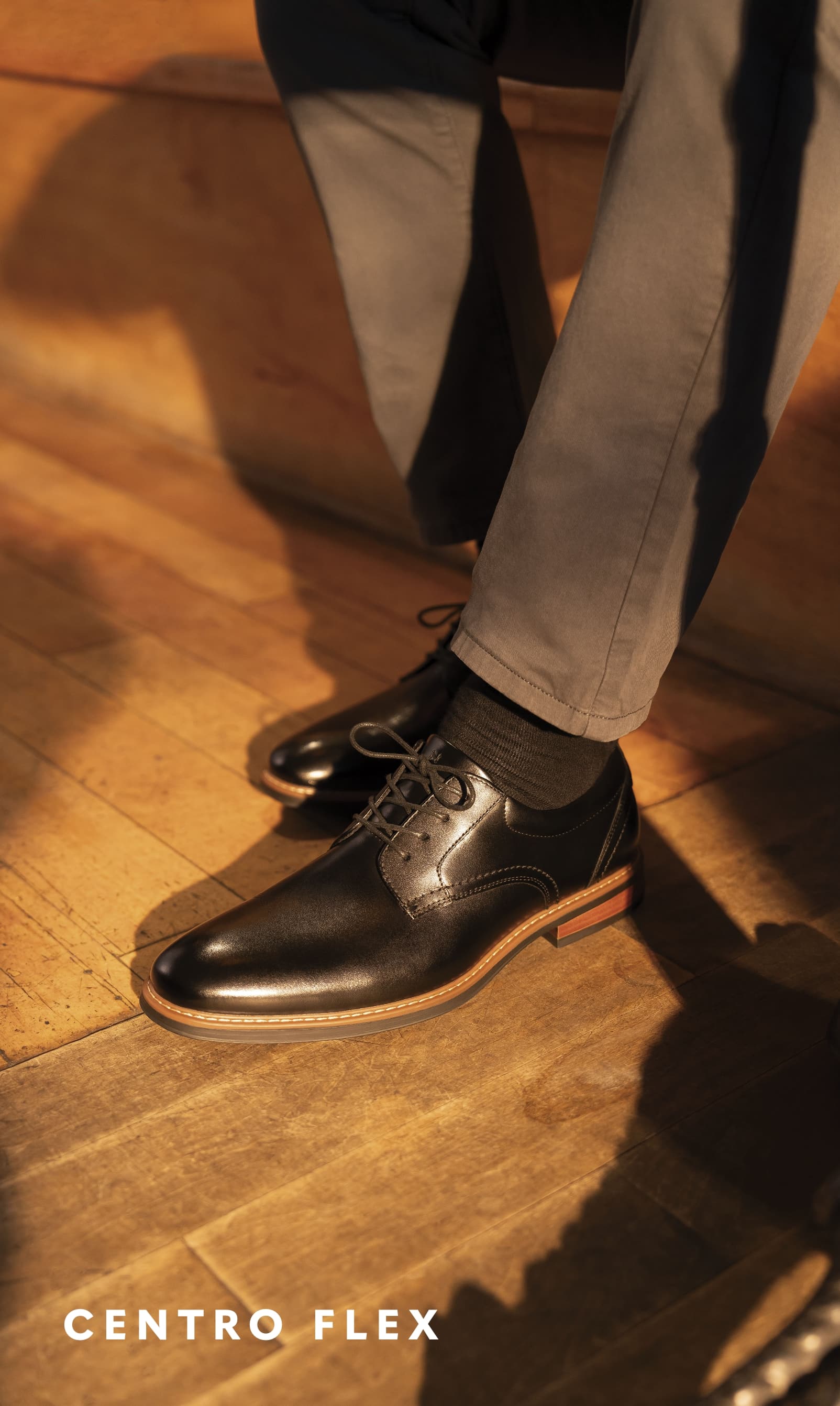 Men's Dress Shoes category. Image features the Centro Flex Plain Toe Oxford in black.