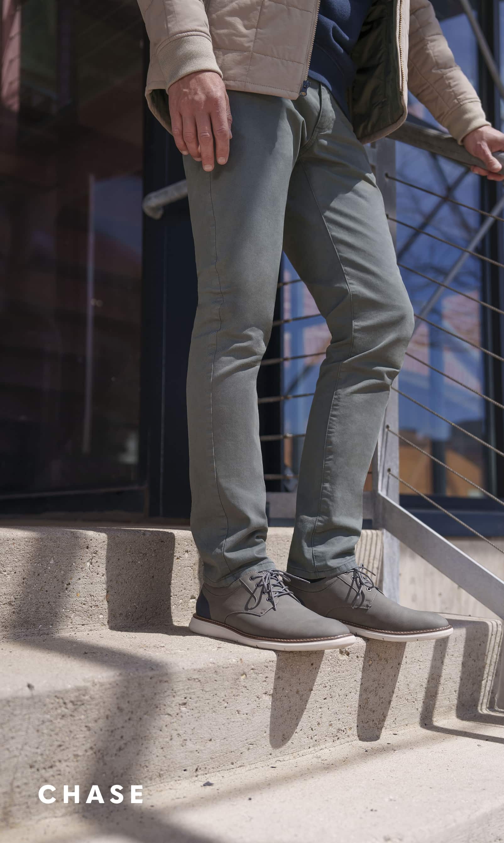 Men's Dress Shoes category. Image features the Chase Casual oxford in grey.