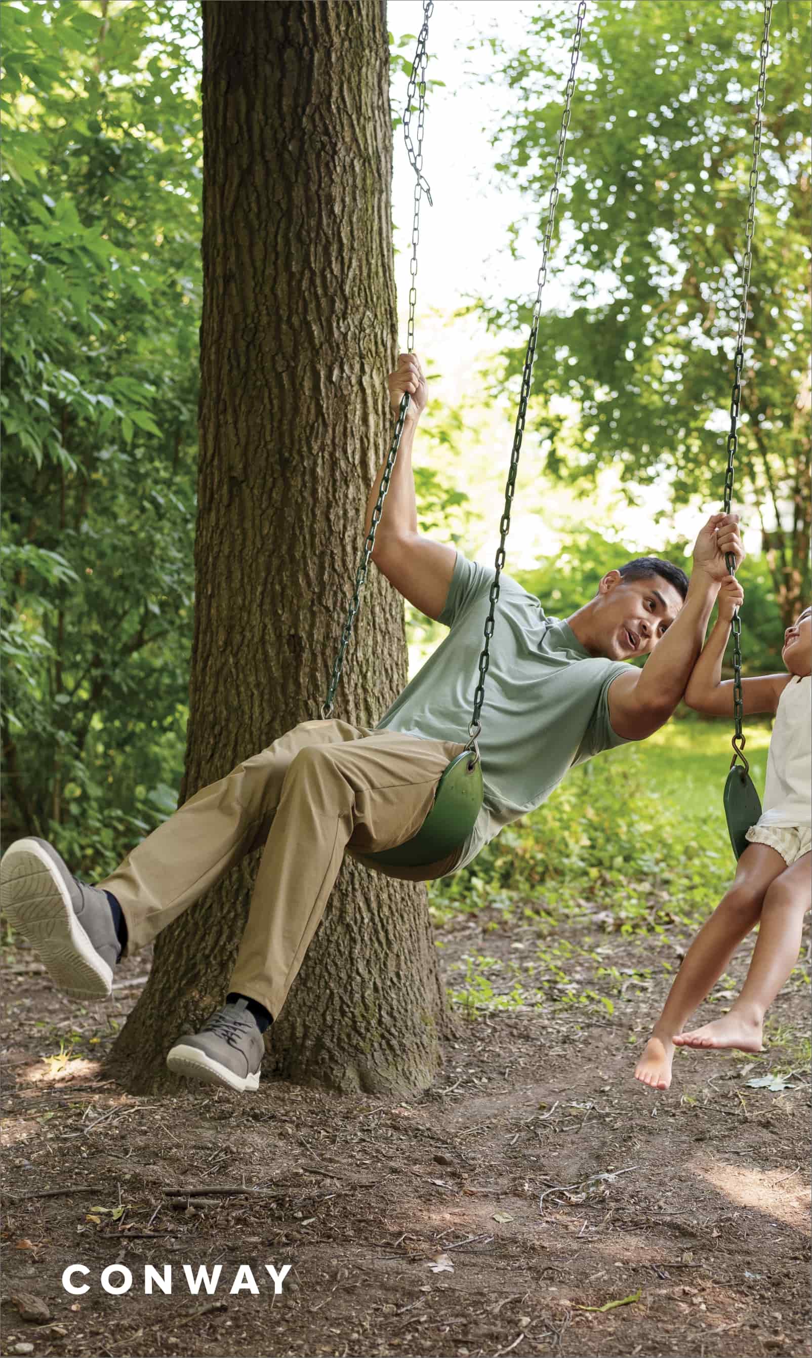 Men's Casual Shoes category. Image features the Conway Moc Toe Oxford on a man who is swinging.