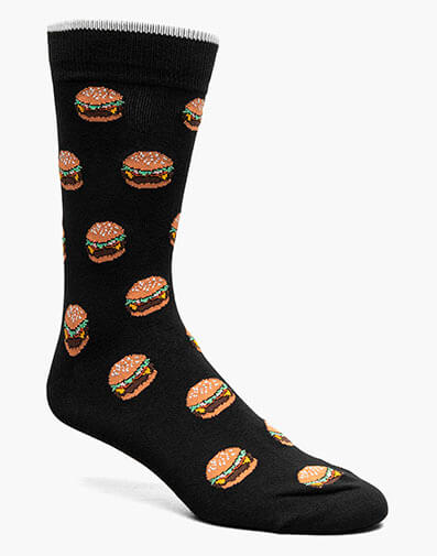 The Burger Boy Men's Crew Sock in Black Multi for $10.00