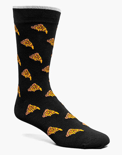 The Pizza Man Men's Crew Sock in Black Multi for $10.00